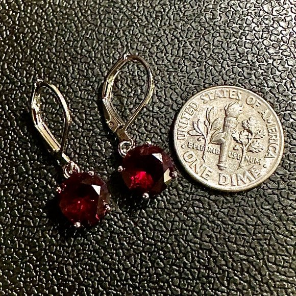 Ruby Earrings Sterling Silver 925 Leverback Earrings Dangle Earrings lab-create - Picture 4 of 7